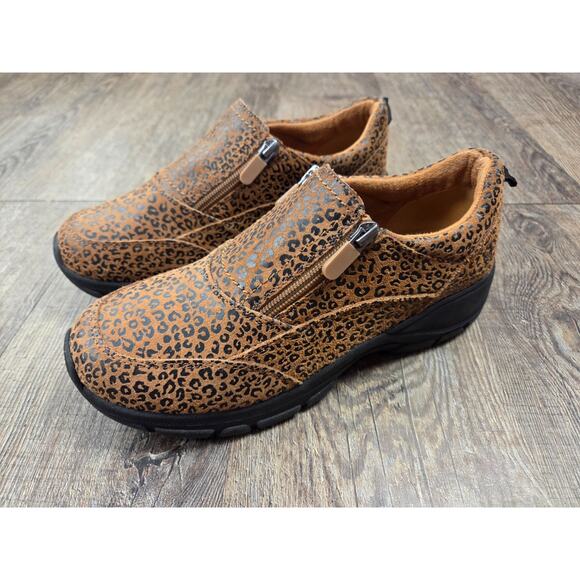 Lands' End All Weather Insulated Suede Zip Moc Shoes Animal Leopard Print 7B - Picture 1 of 10